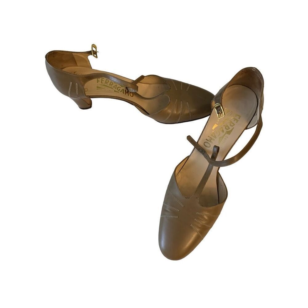 Salvatore Ferragamo vintage strappy heels tan women's size 7.5